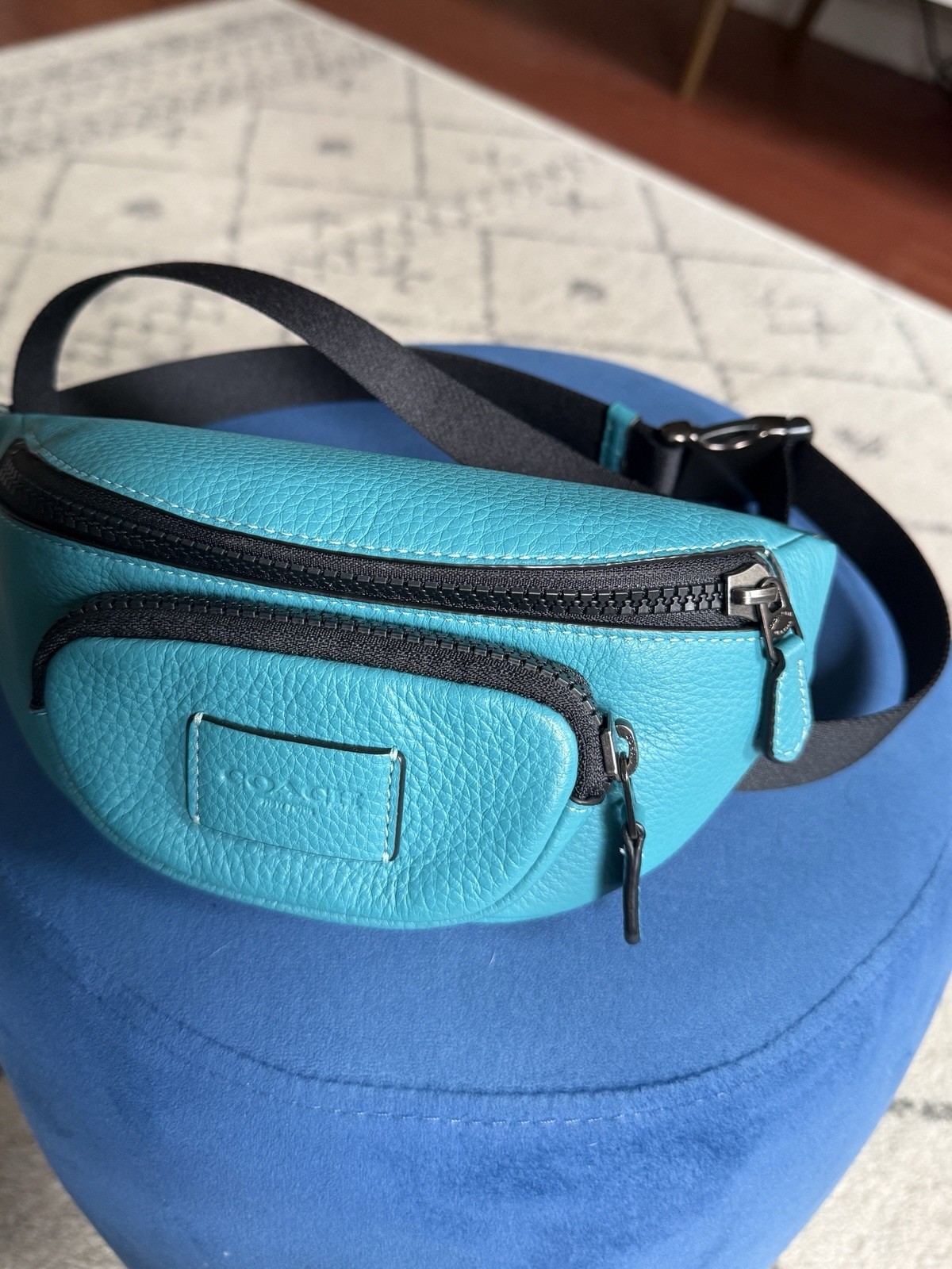 Coach Sprint 24-inch Teal Belt Bag Fanny Pack Pebble Leather