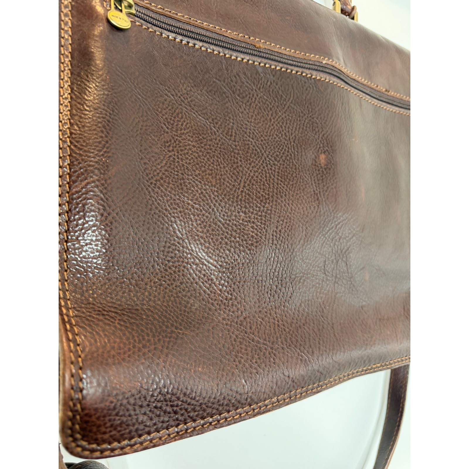 Vintage Dark Brown Pebble Leather Briefcase Messenger Bag w/Shoulder Strap ITALY