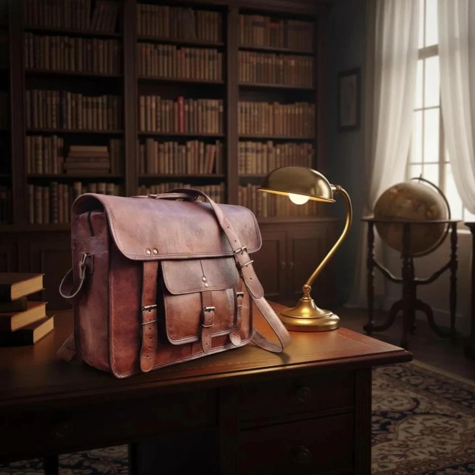 Men’s Pull-Up Leather Everyday Briefcase Laptop Case Messenger Shoulder Bag