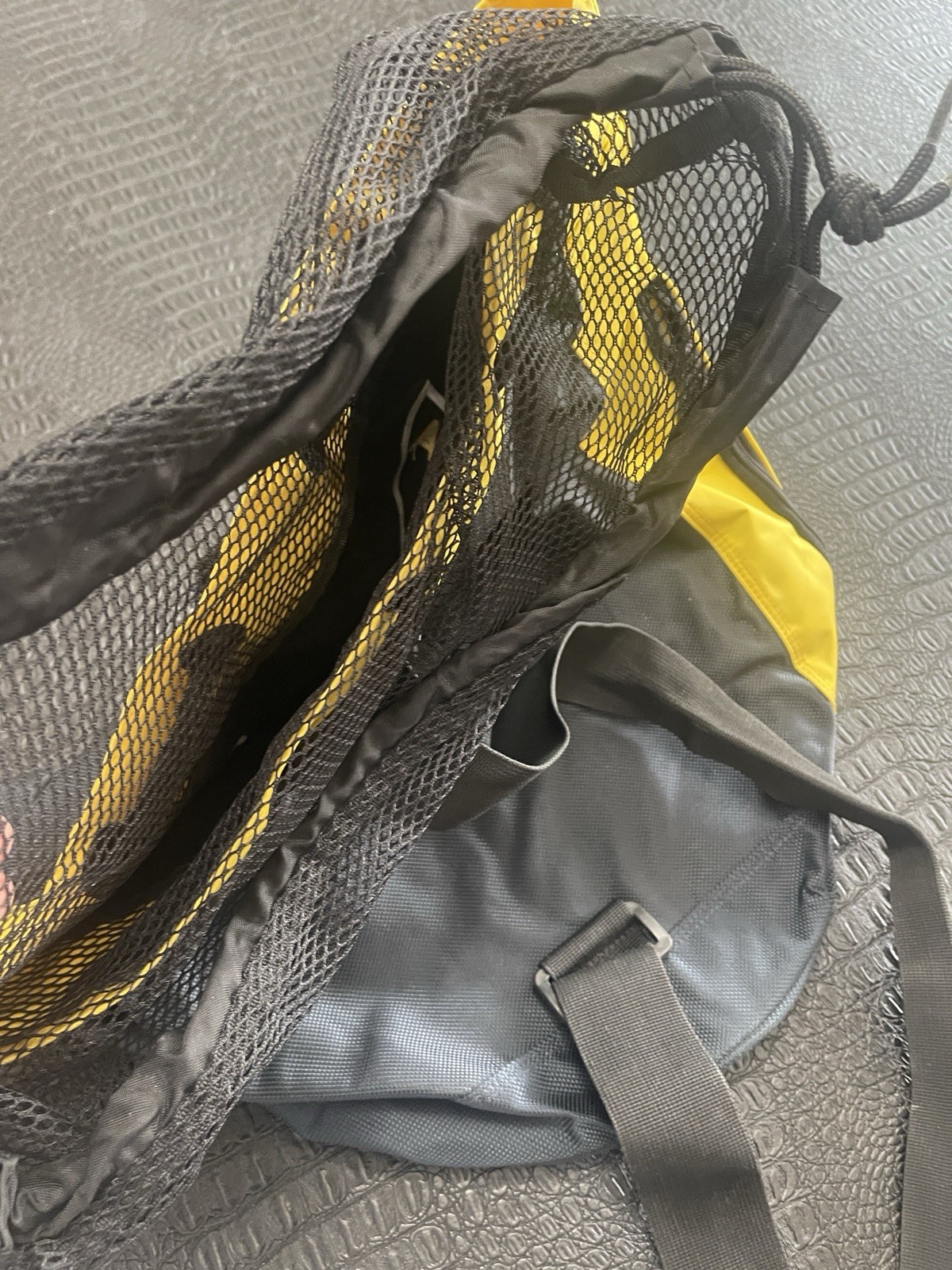 Nautica Black and Yellow Drawstring Bag with Zip on Side