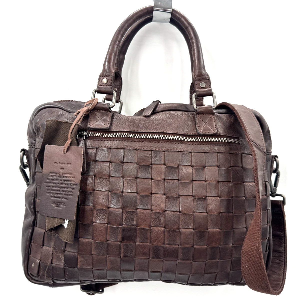 Valenca Holland Cognac Brown Woven Leather Document Laptop Bag Shoulder Carryall