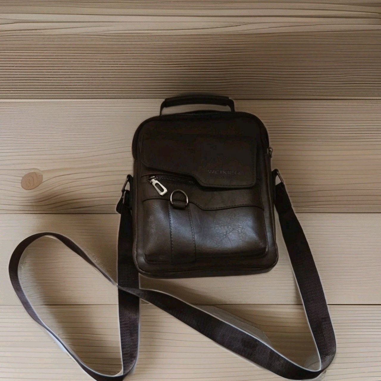 WEIXIER Brown Men’s Shoulder Bag Crossbody Casual Zip Closure