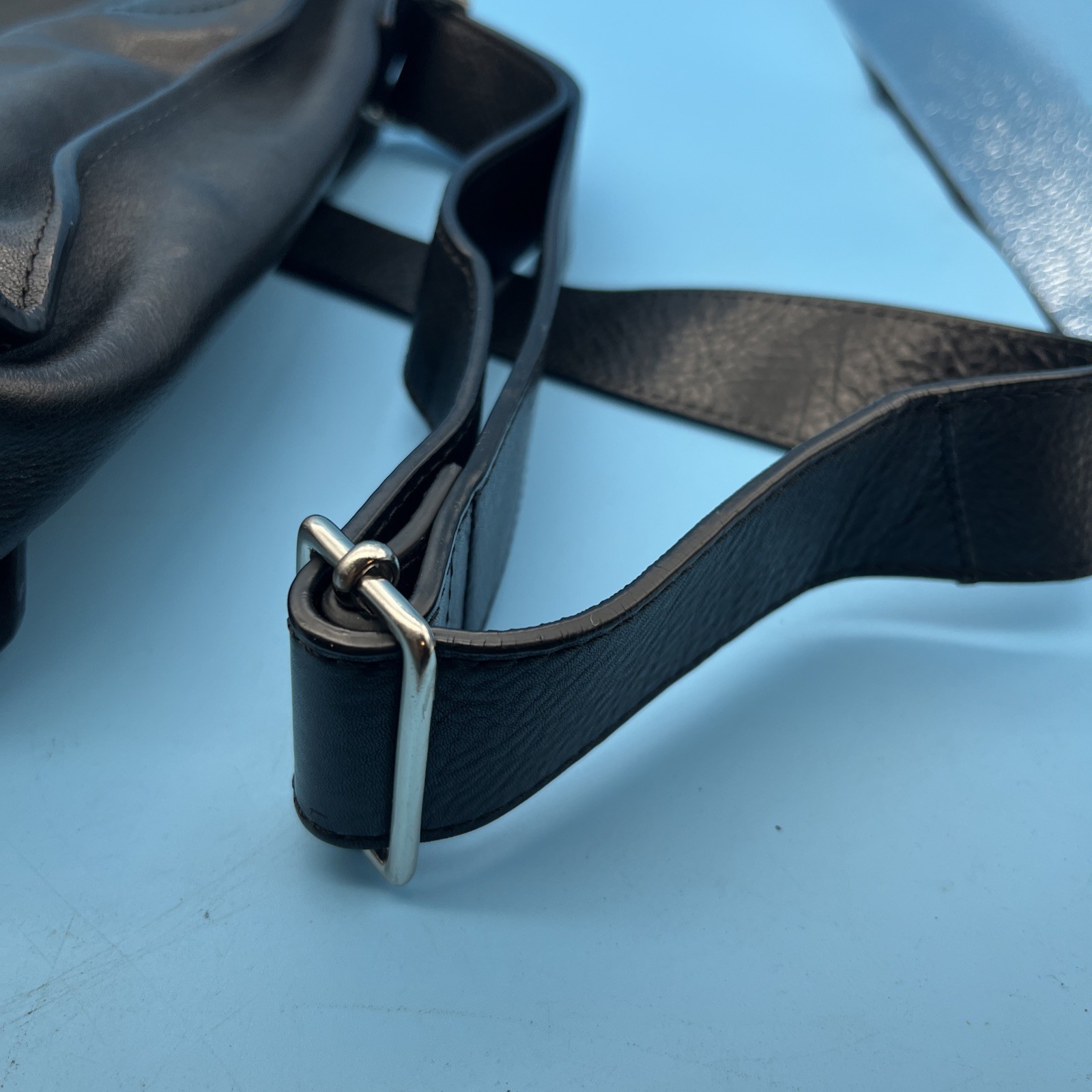 Cole Haan Black Leather Flap Messenger Bag