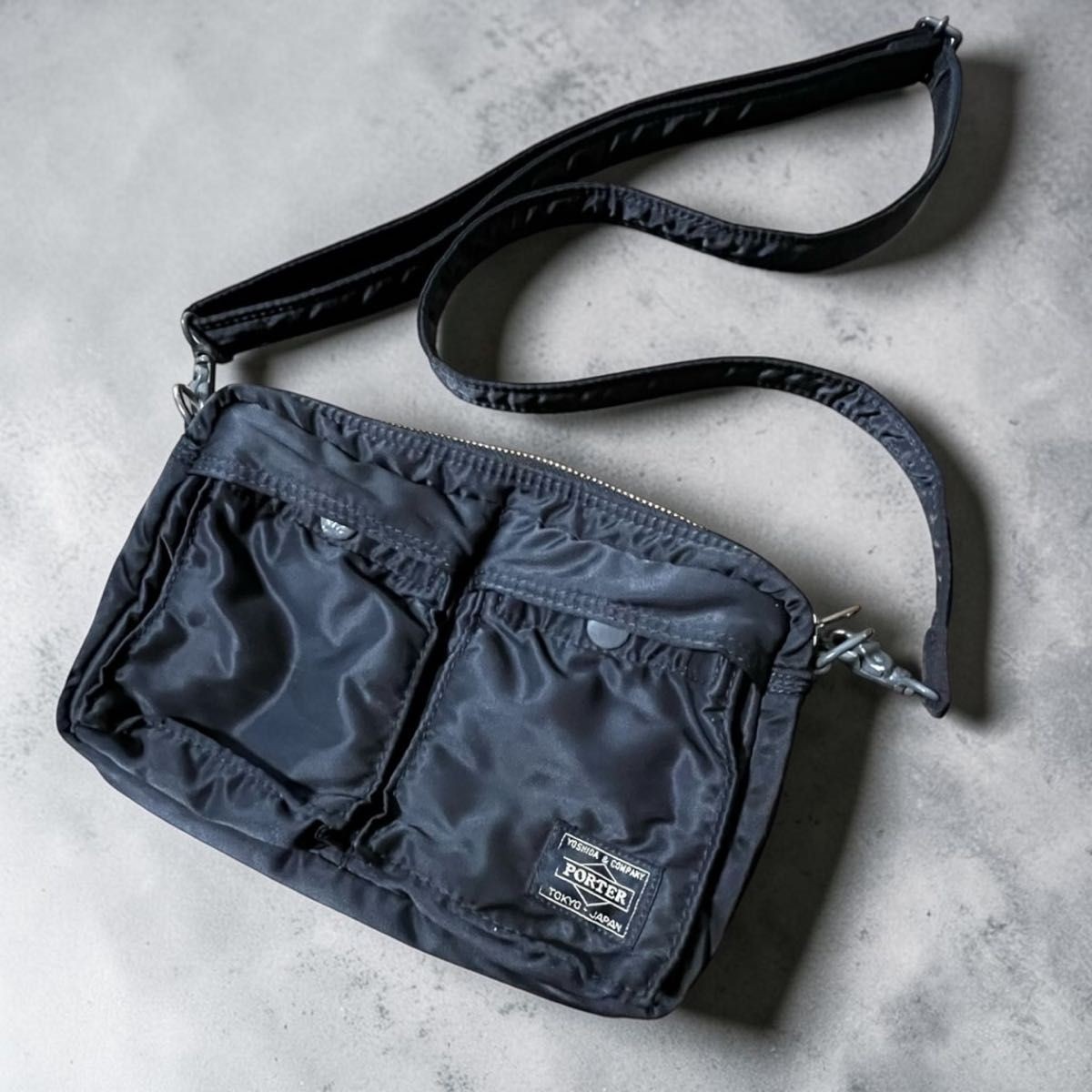 Authentic YOSHIDA KABAN PORTER TANKER Shoulder Bag Black Nylon 16cm x 23cm x 5cm