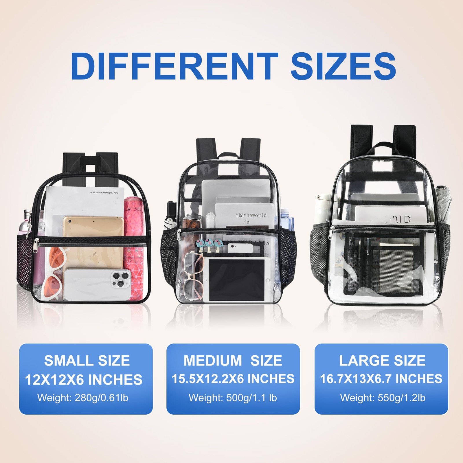 Clear Stadium Backpack 12x6x12 Waterproof for Events, Concerts, Sports