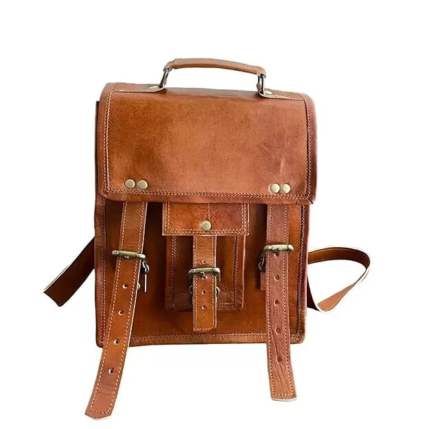 [9X11 ]Brown Men’s Real Handmade Goat Leather Messenger Shoulder New Genuine Ba
