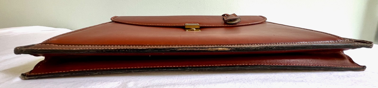 Vintage Mark Cross Single Gusset Briefcase Brown Leather Italy Push Lock Keys