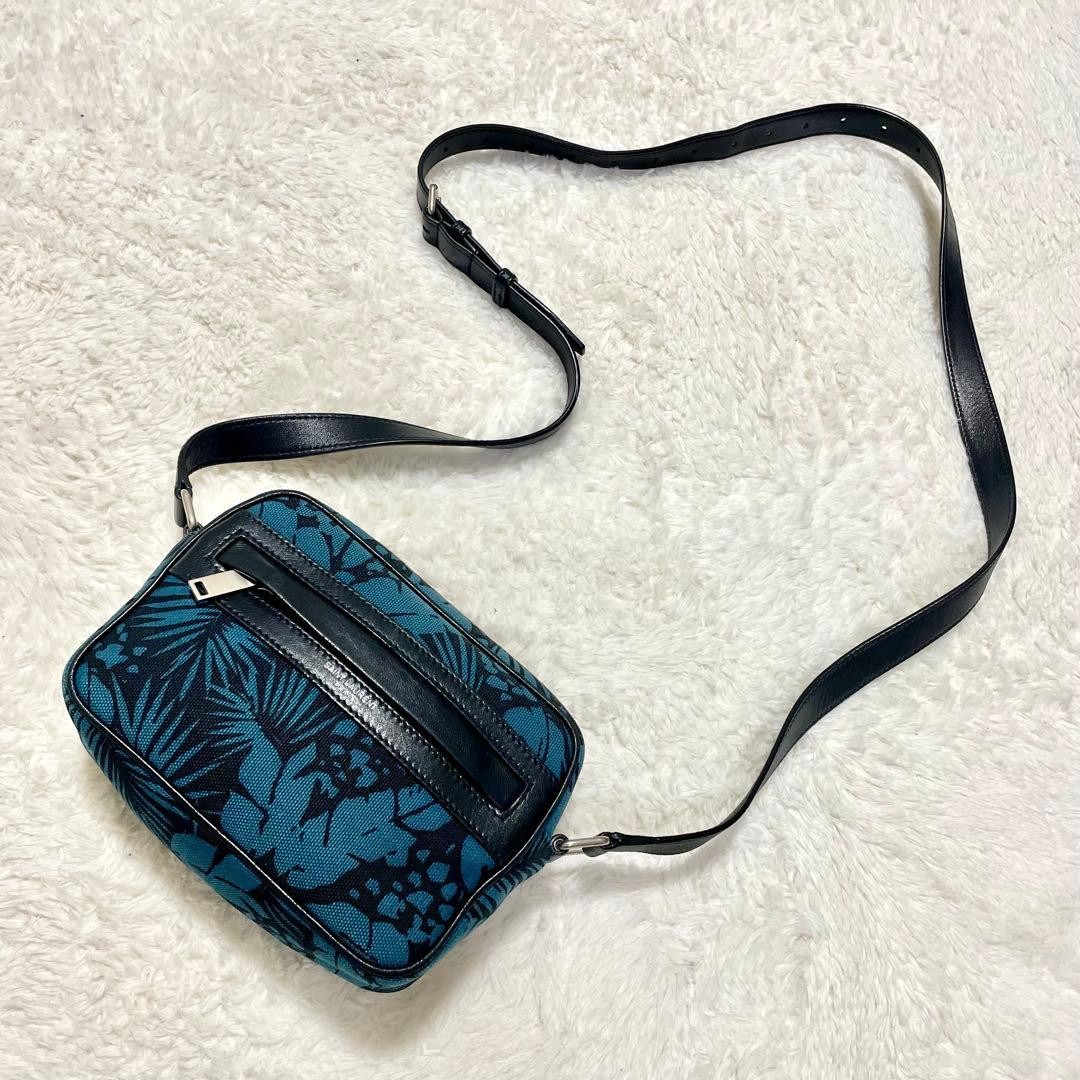 Saint Laurent Paris Camp Camera Canvas Leather Shoulder Bag Green Black 18cm