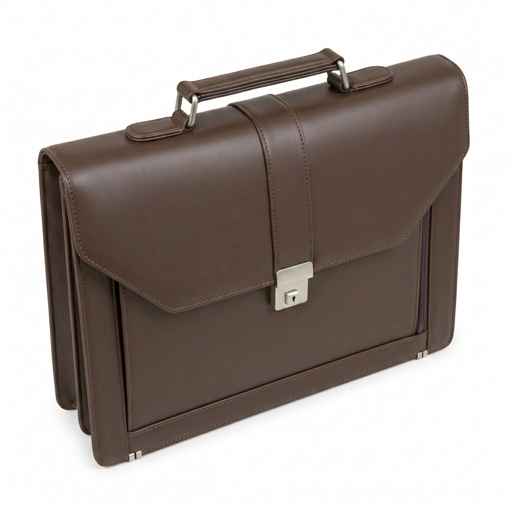 Brown Leather Executive Briefcase Push Lock Flap Mens Laptop Business Lawyer Bag