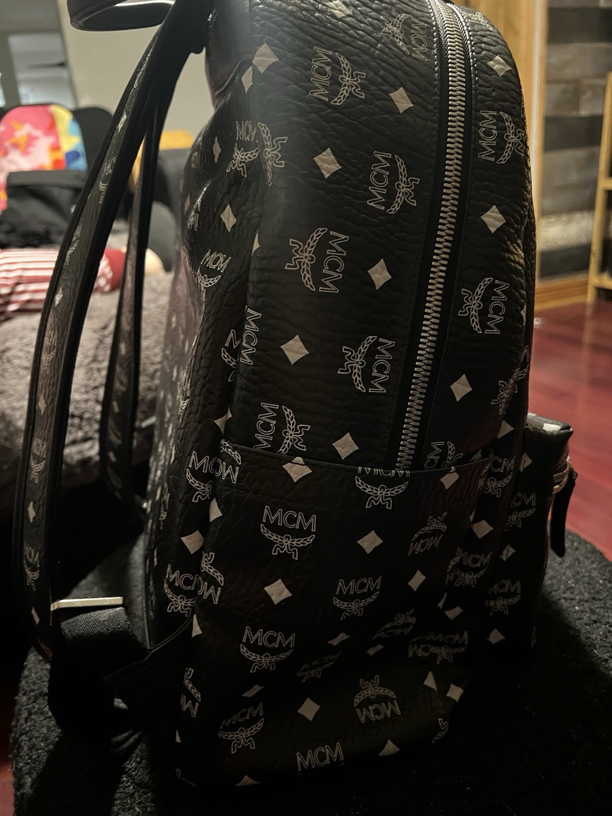 MCM Stark Logo Monogram Leather Backpack
