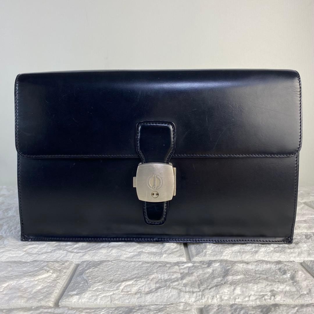 Dunhill Clutch Bag Second Bag Black Smooth Leather Flap Lock & Key Men’s