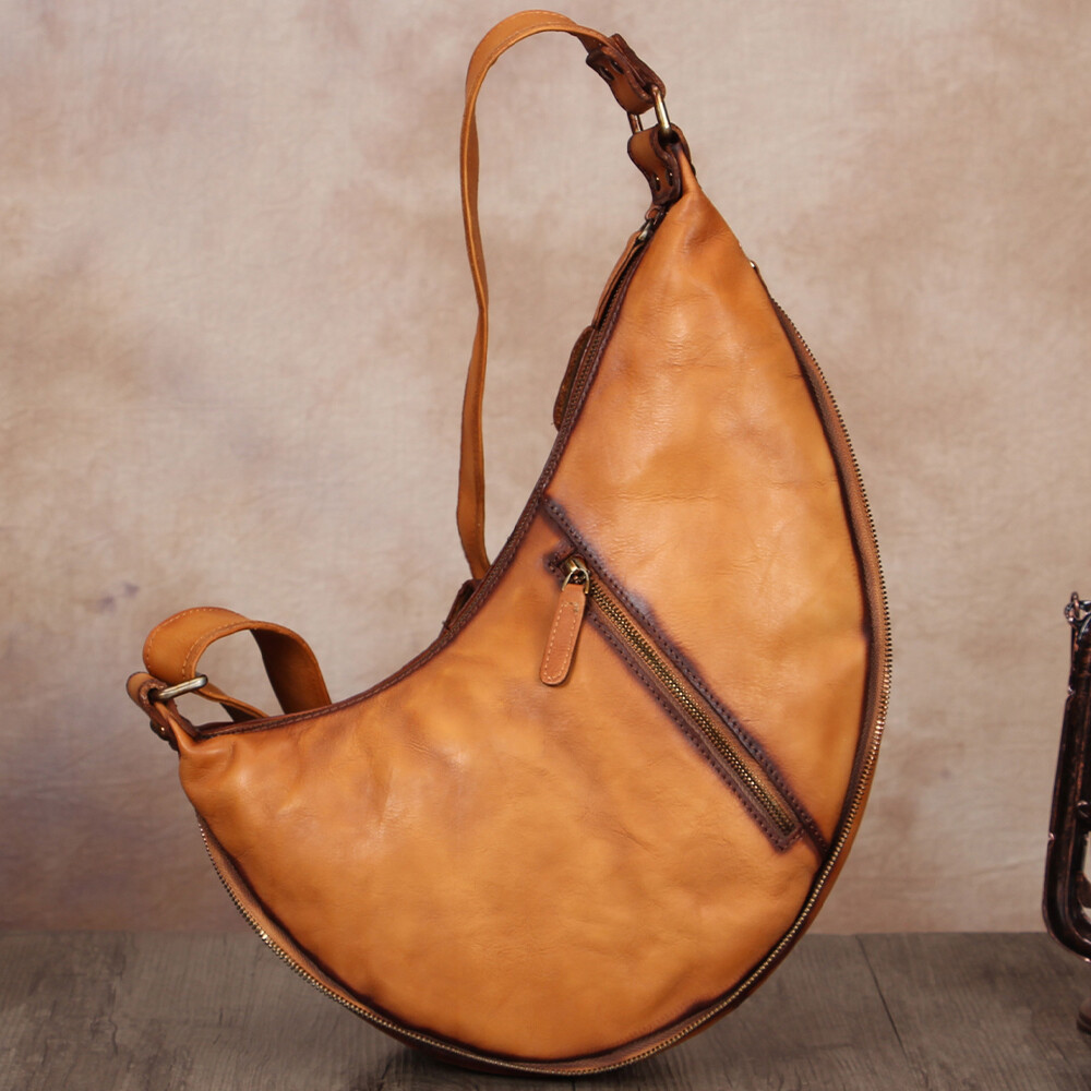 Genuine Leather Large Sling Bag for Men Women Sling Backpack Purse Crossbody Bag