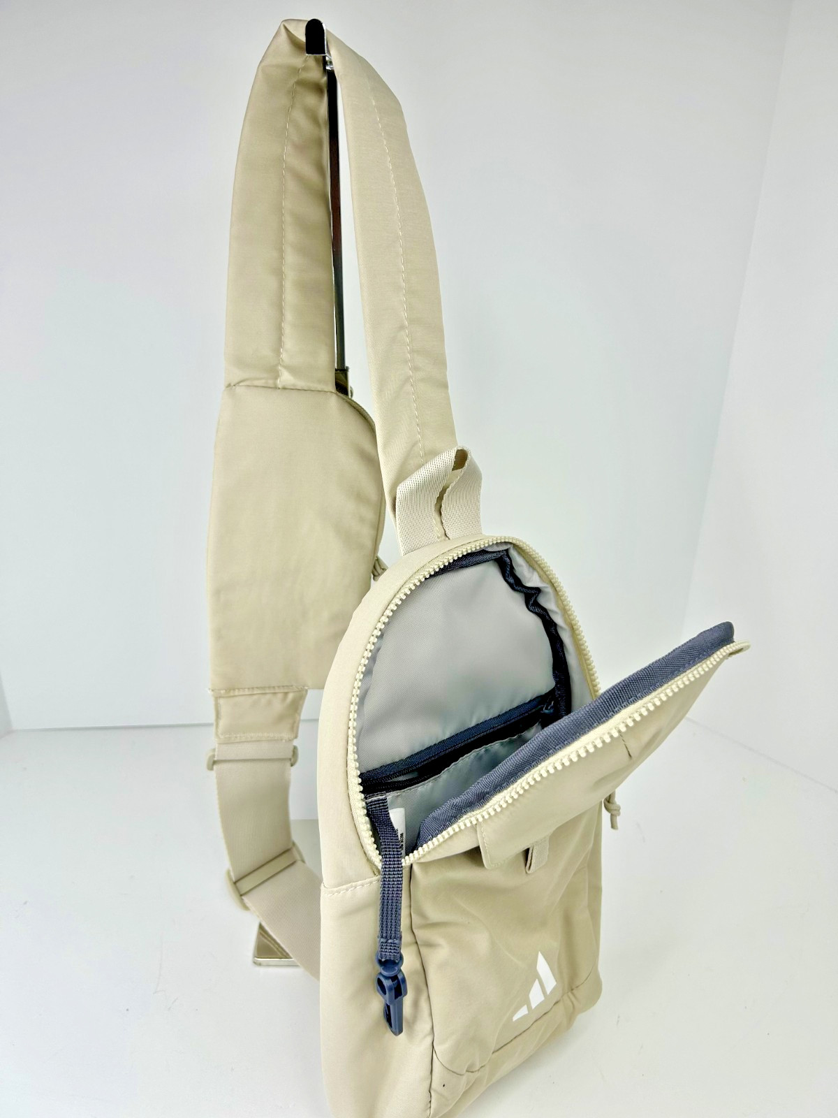 adidas Essentials 3 Sling Crossbody Bag with Carabiner and Multi-Pocket Beige