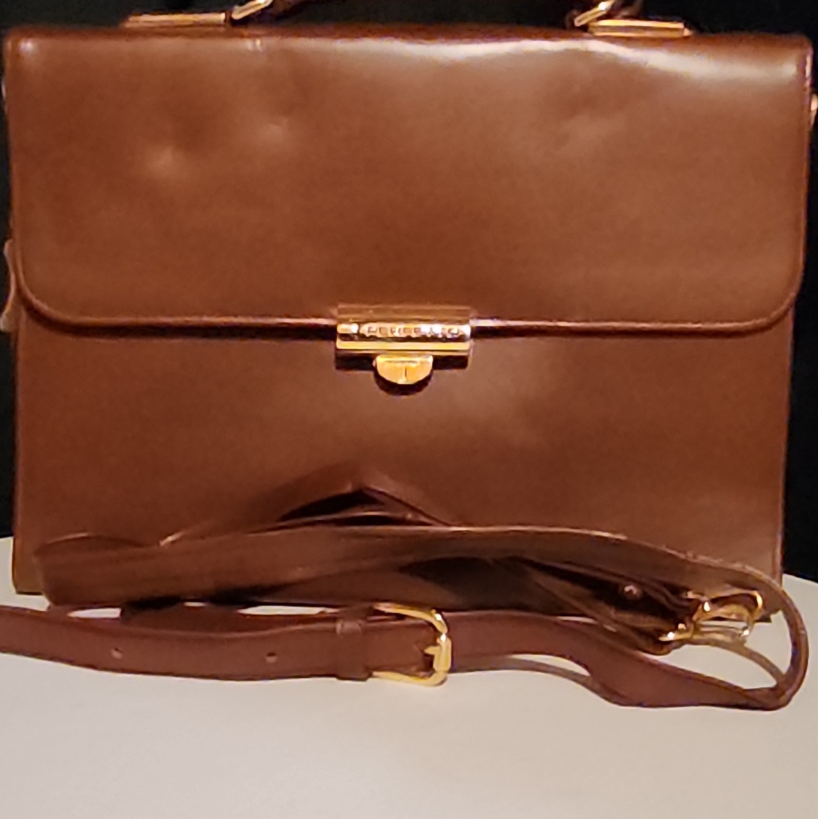 Pereftto Brown Men’s Briefcase/Document Case Push Lock, Strap, Pockets