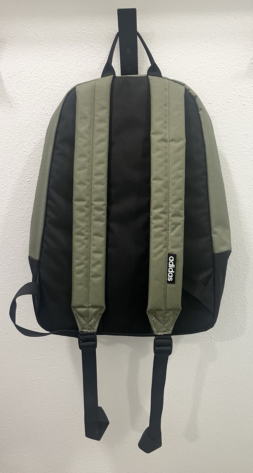 Adidas Essentials Vertical White Logo Linear Backpack Olive Green And Black