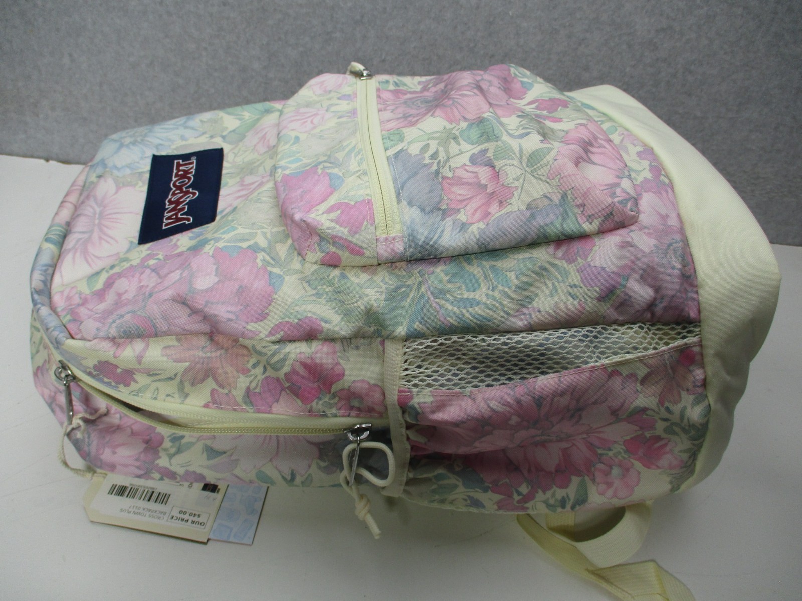 JanSport Cross Town Backpack Beige Pink Floral School Book Bag Student