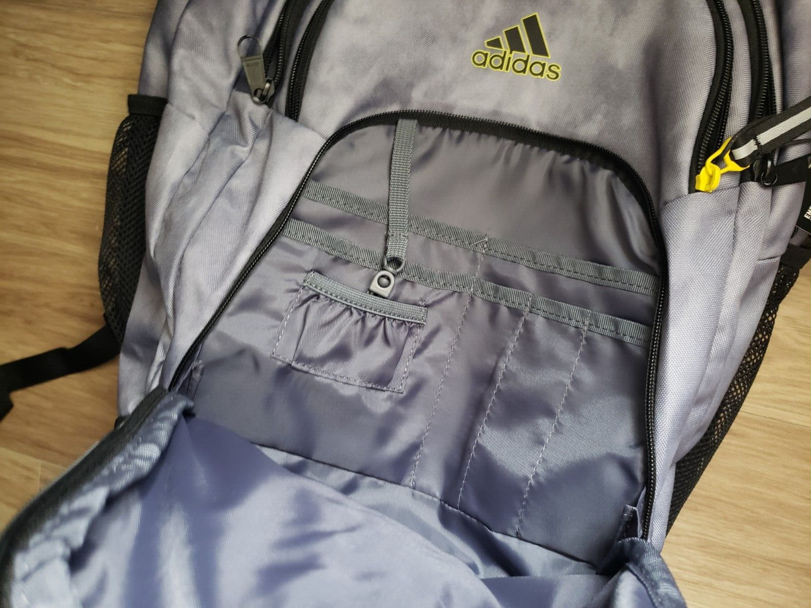 Adidas Prime 6 Backpack ipe Clean Multi Pocket Zip Jersey Gray & Black NWT