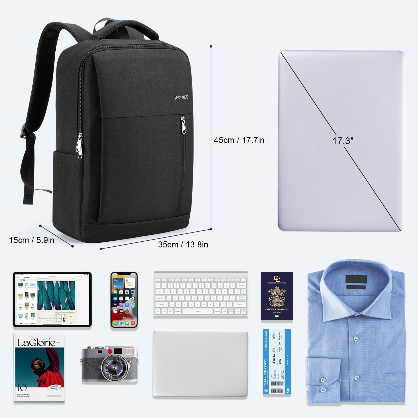 17″ Slim Laptop Backpack, Lightweight Business Daypack with USB Charging Port