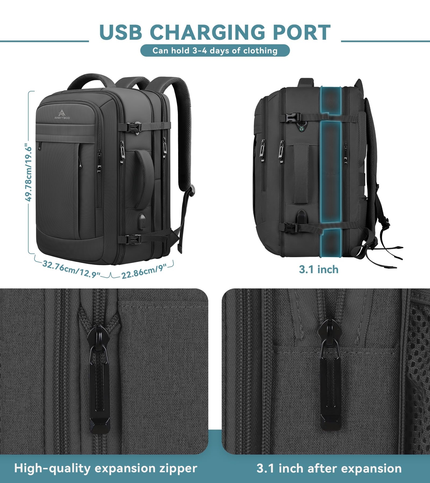 Travel Backpack Extra Large Backpack Carry On Backpack 50L Expandable Airline…