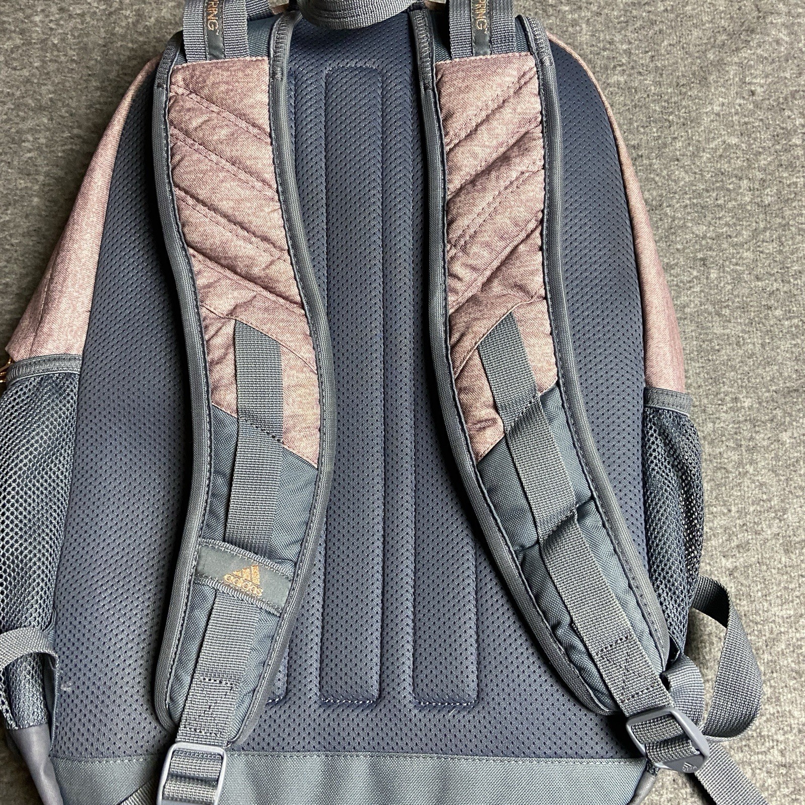 Adidas Prime Backpack Red Purple Gold Writing Zip Pockets Laptop Sleeves