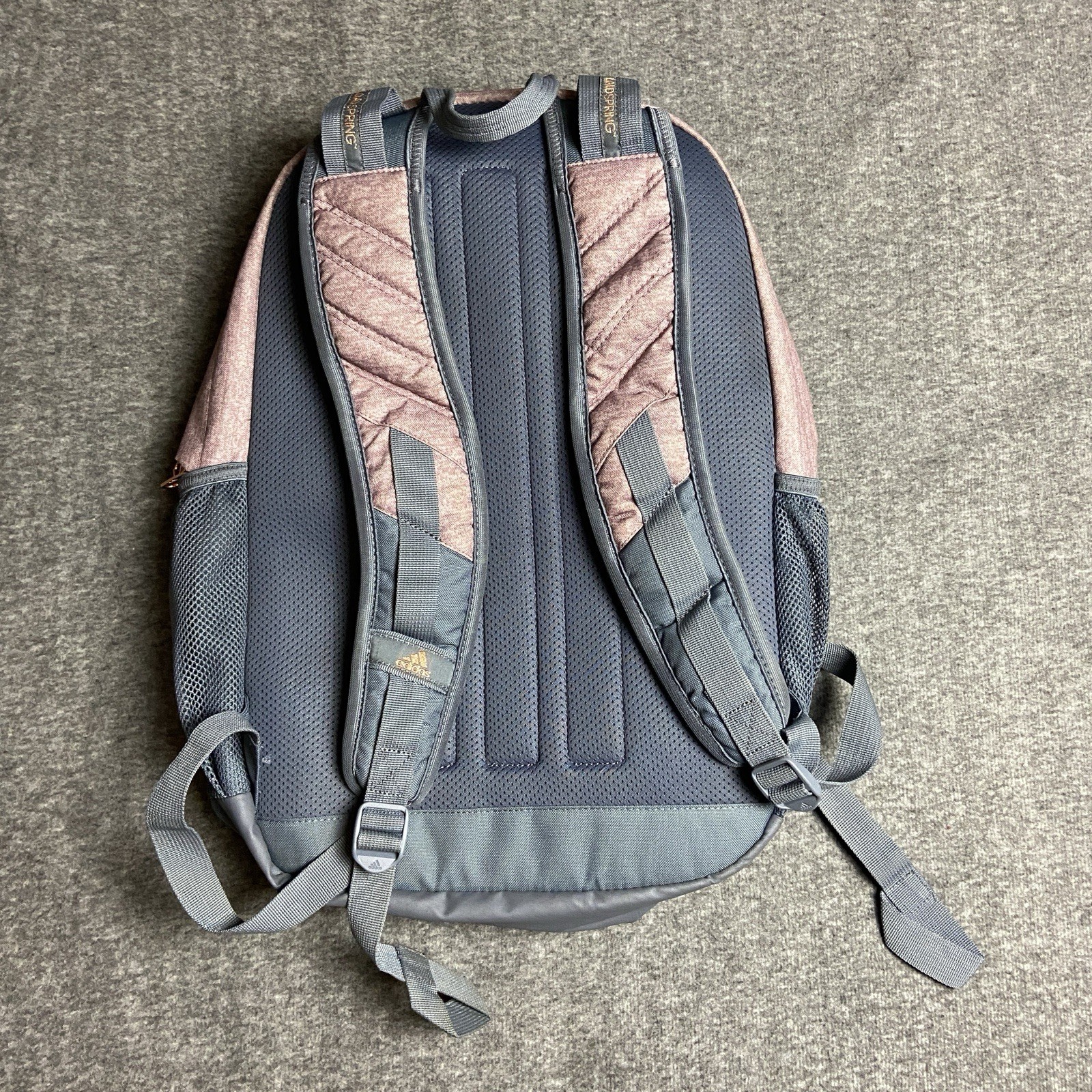 Adidas Prime Backpack Red Purple Gold Writing Zip Pockets Laptop Sleeves