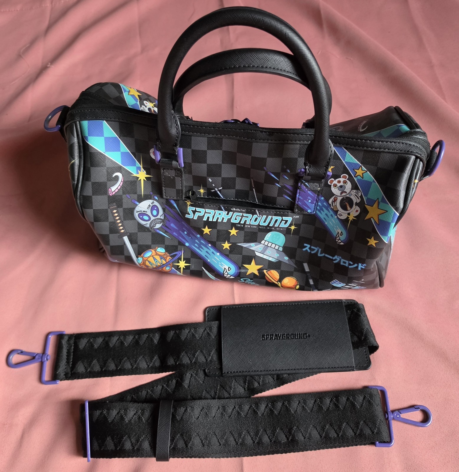 🔥SOLD OUT FOREVER 🔥 Sprayground WTF Alien Invasion Mini Duffle Bag Checkered