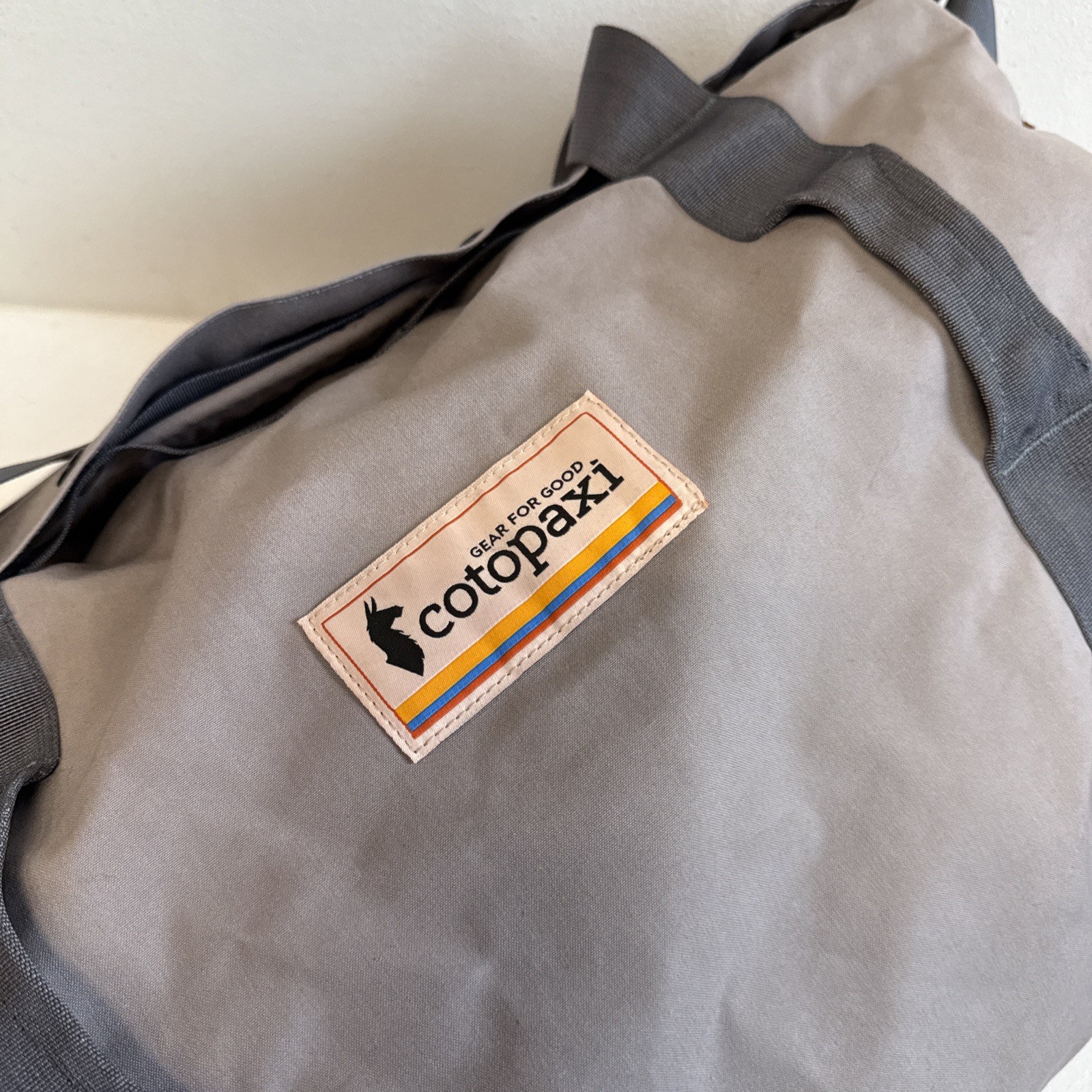 Cotopaxi Canvas Duffle Bag Converts To Backpack Gray Brand Logo On End ~21x11x11
