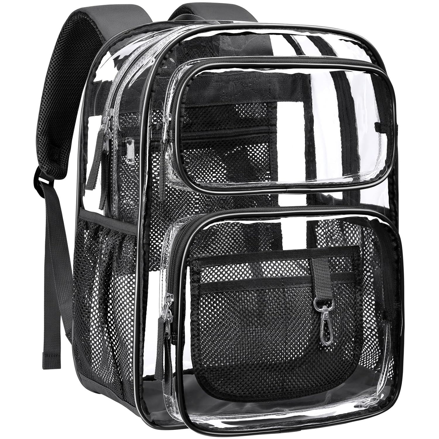 Heavy Duty Clear Backpack for School 17 inch Active Black Bookbag with 2 Front