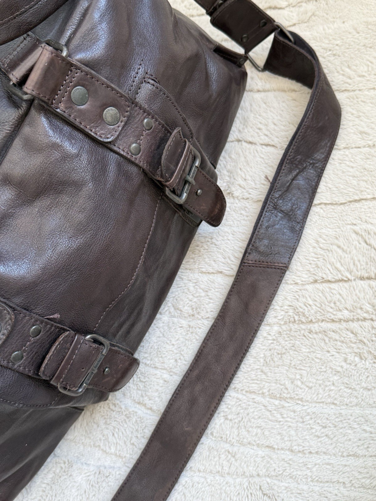 Aunts & Uncles Barber Men’s Leather Travel Weekend Brown Bag Retro Style