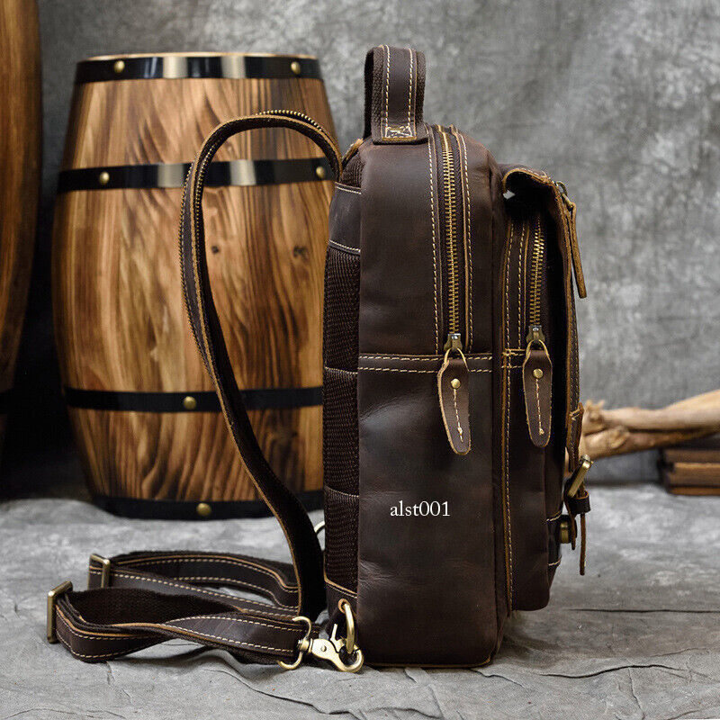 Vintage Men Crazy Horse Leather Backpack Sports Chest Bag Crossbody Bags Outdoor