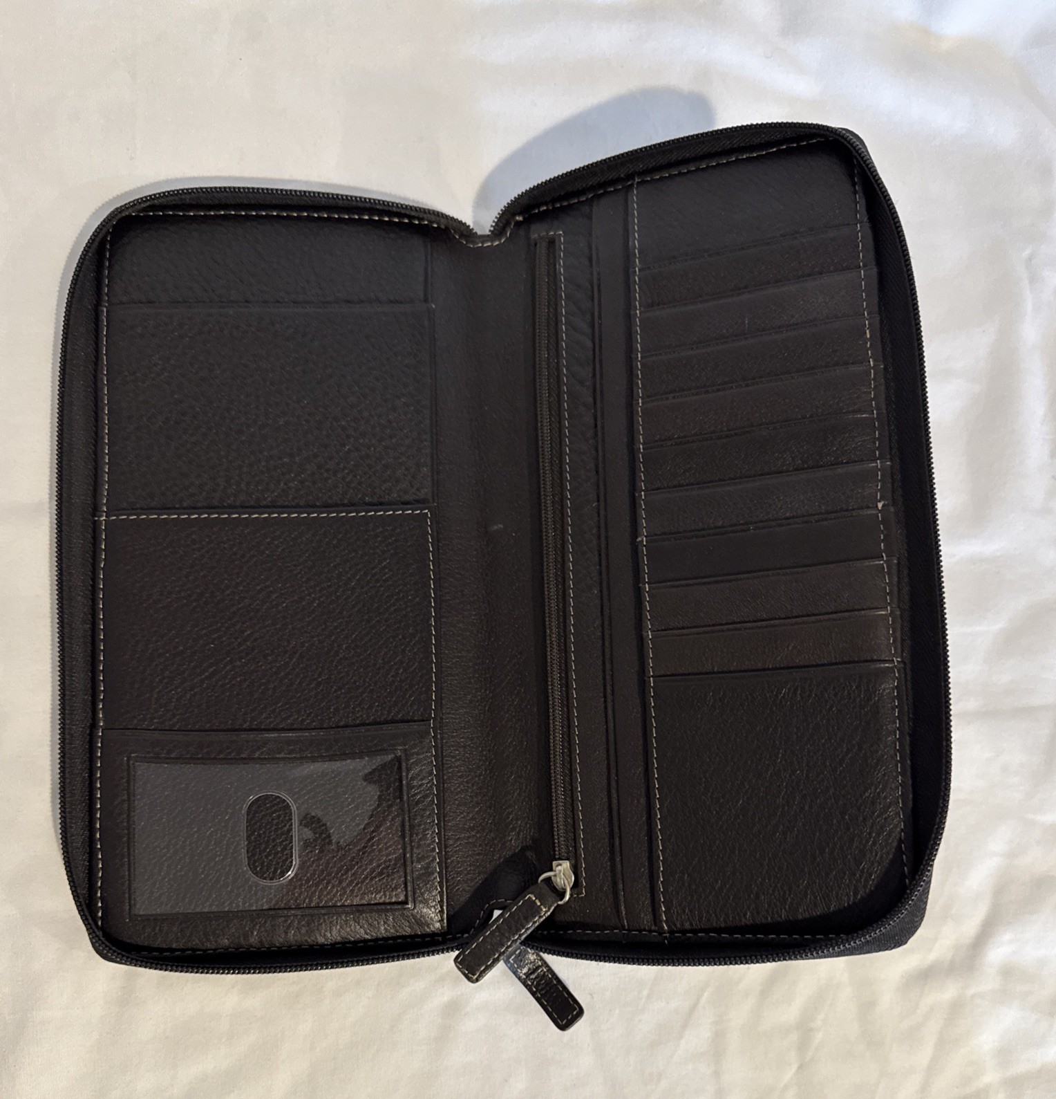 Levenger Zip-Around Black Premium Pebbled Leather Wallet Organizer Quality Lux