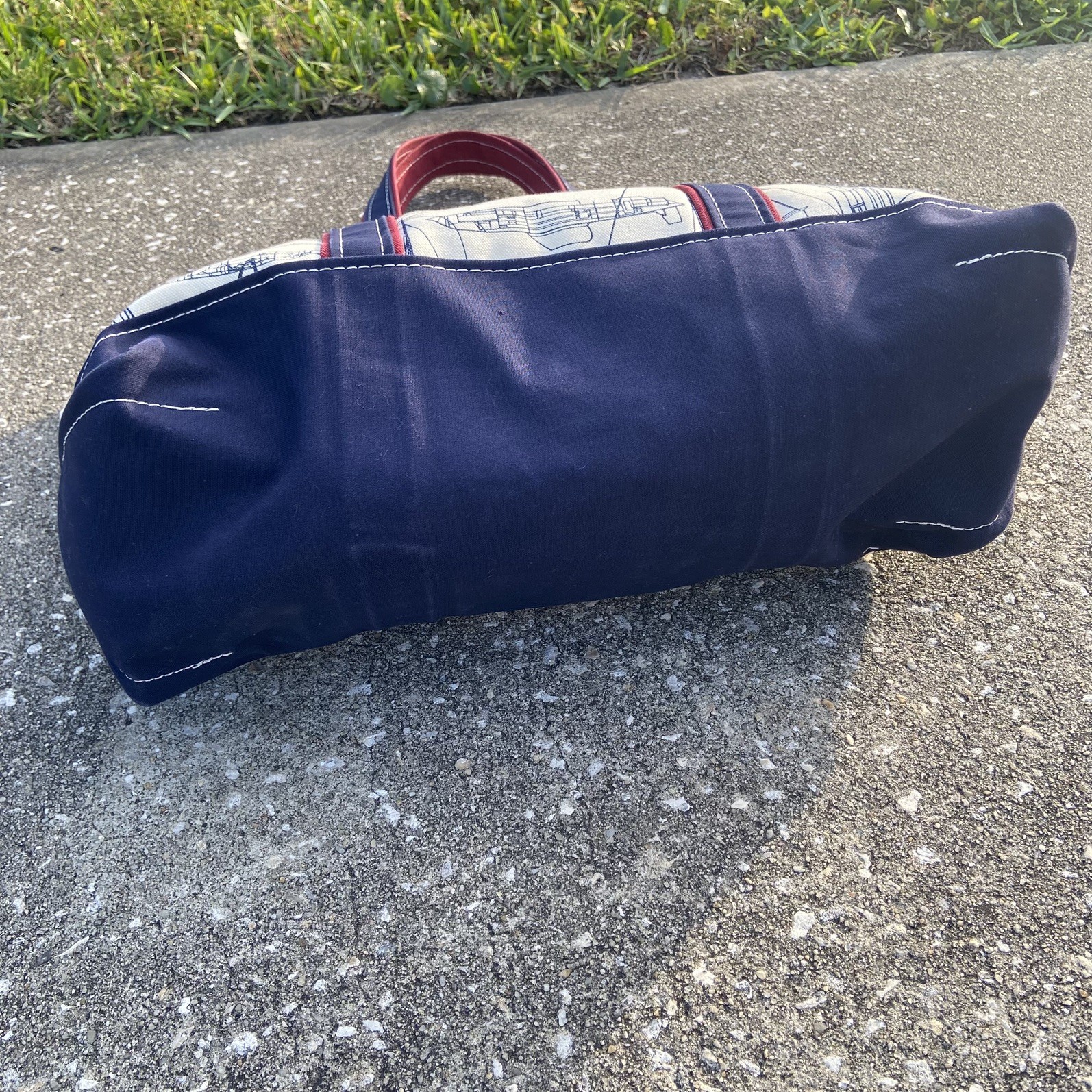 EXTREMELY CRAZY RARE Vintage L.L. Bean Boat Tote Navy Canvas Sailboat Print