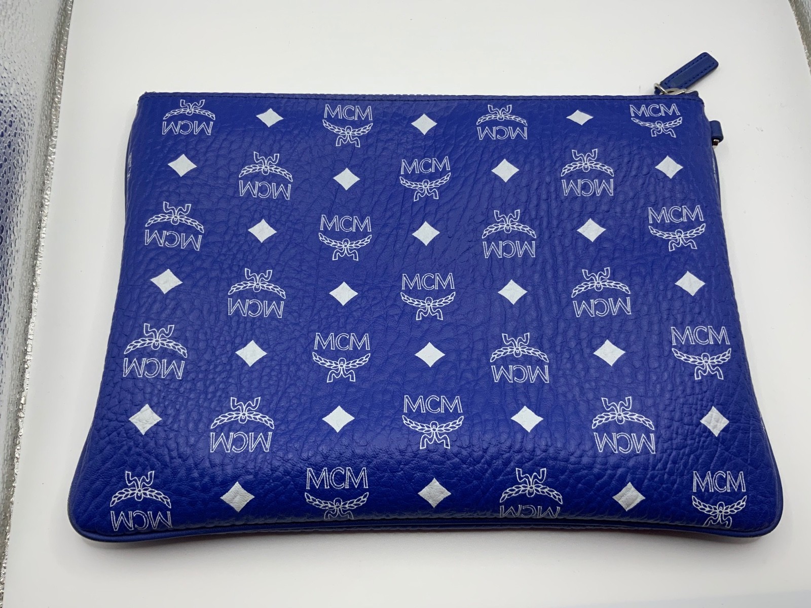 AUTH MCM Visetos Authentic Monogram Logo Clutch Bag Leather Handbag Papers & COA