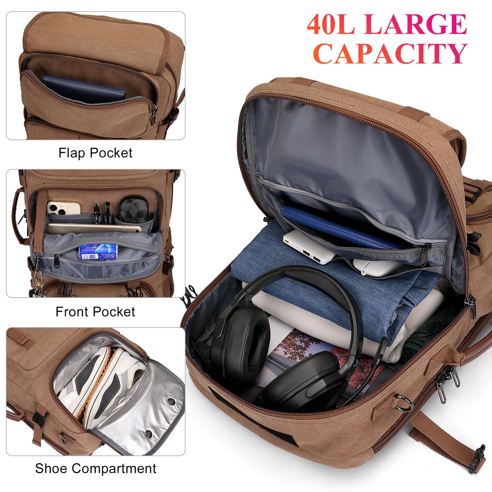 Travel Backpack for Men 40L Large Carry-on Airline Approved Convertible 3 in …