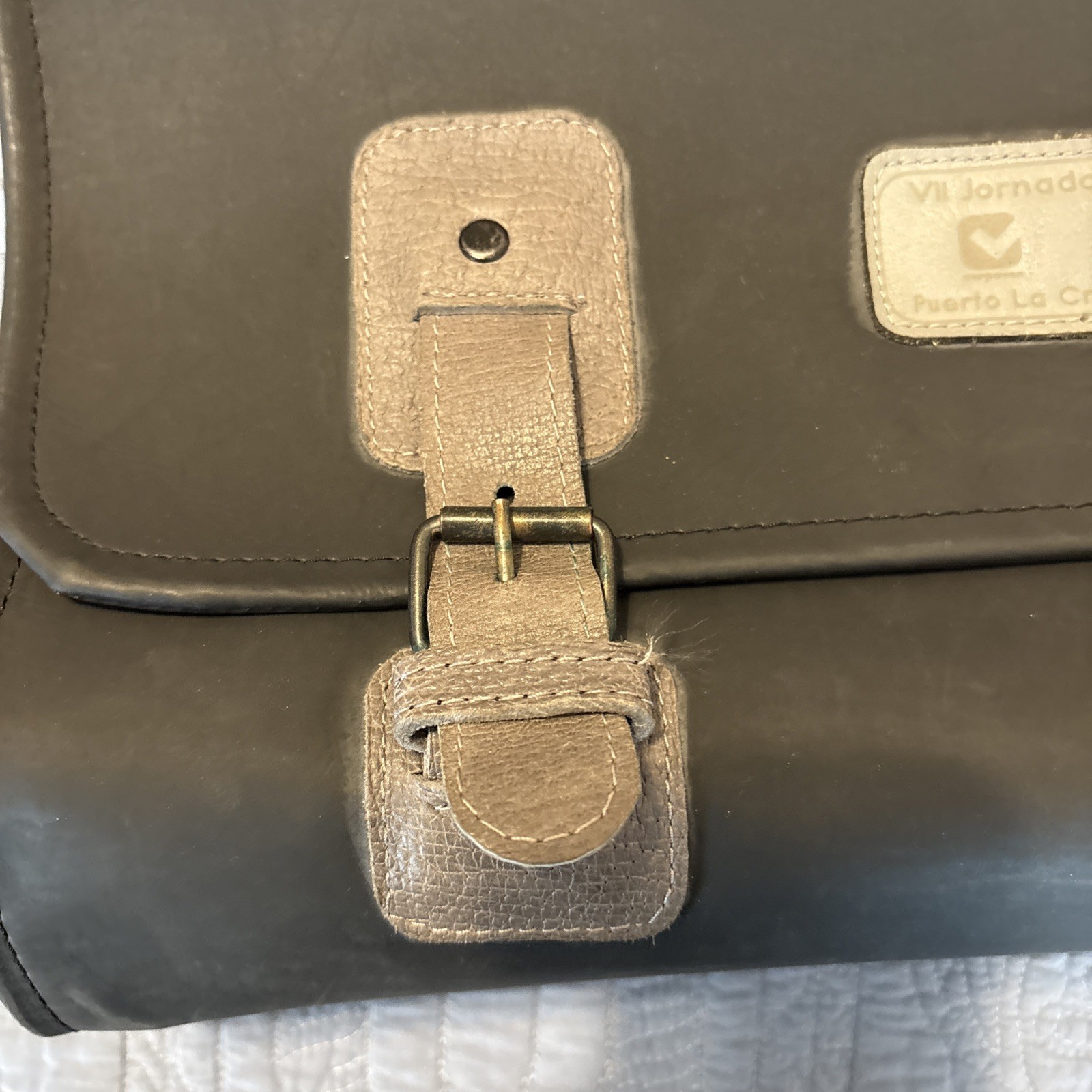Rubber & Leather Messenger Bag Vintage 1989 Venezuela Conference