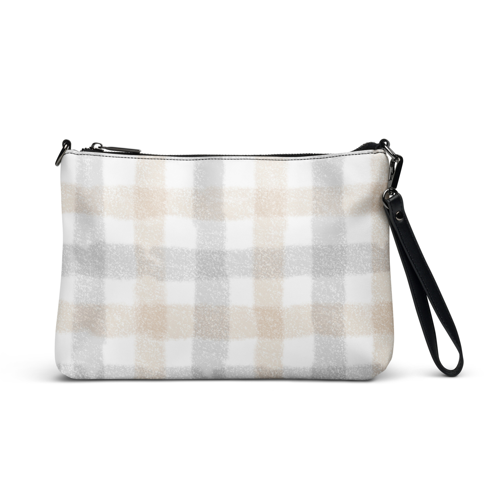 Womens Purse Neutral Scottish Plaid Print Crossbody Shoulder Bag or Wristlet