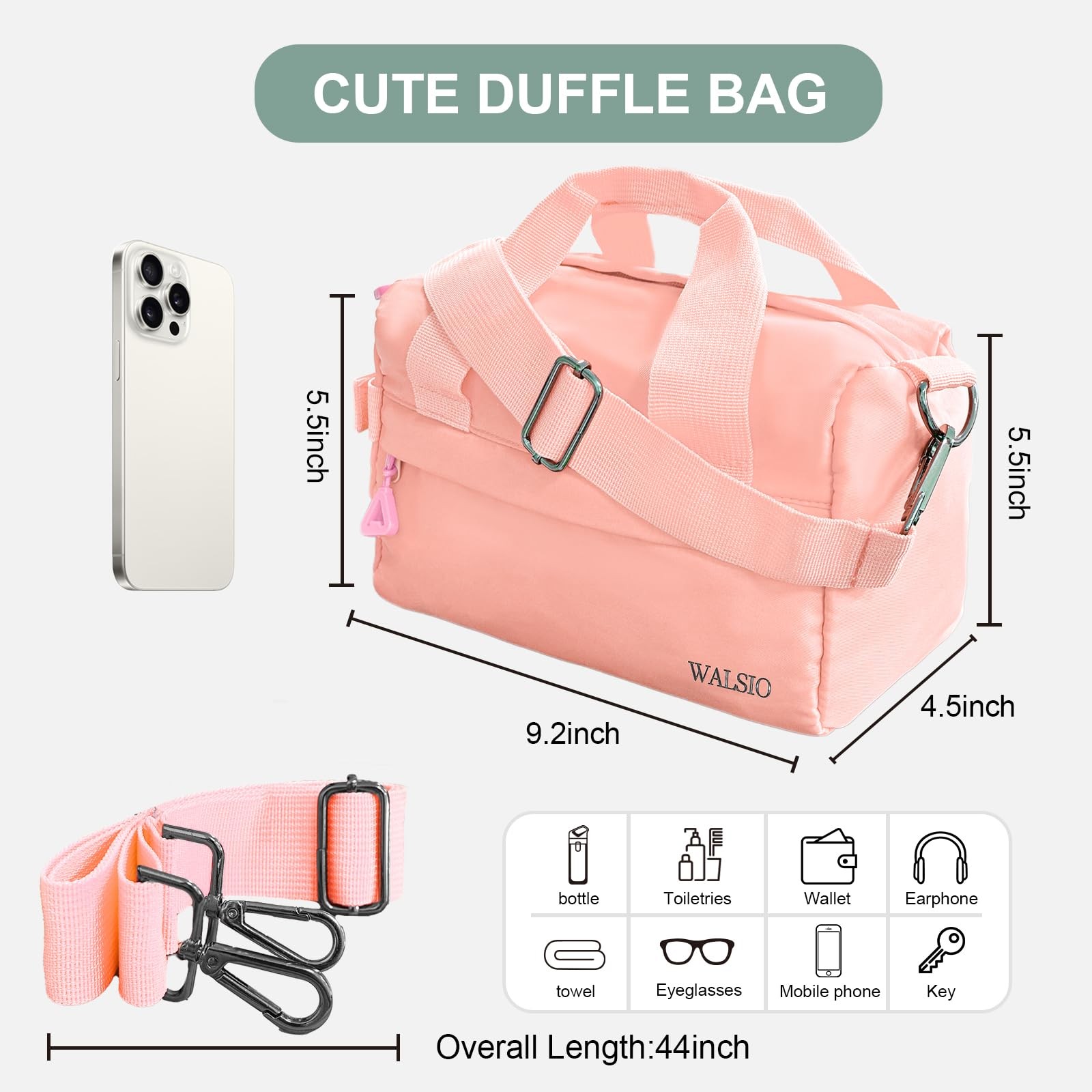 Small Gym Bag 9 inch, Mini Duffle Bag with Adjustable Strap, Lightweight Carr…
