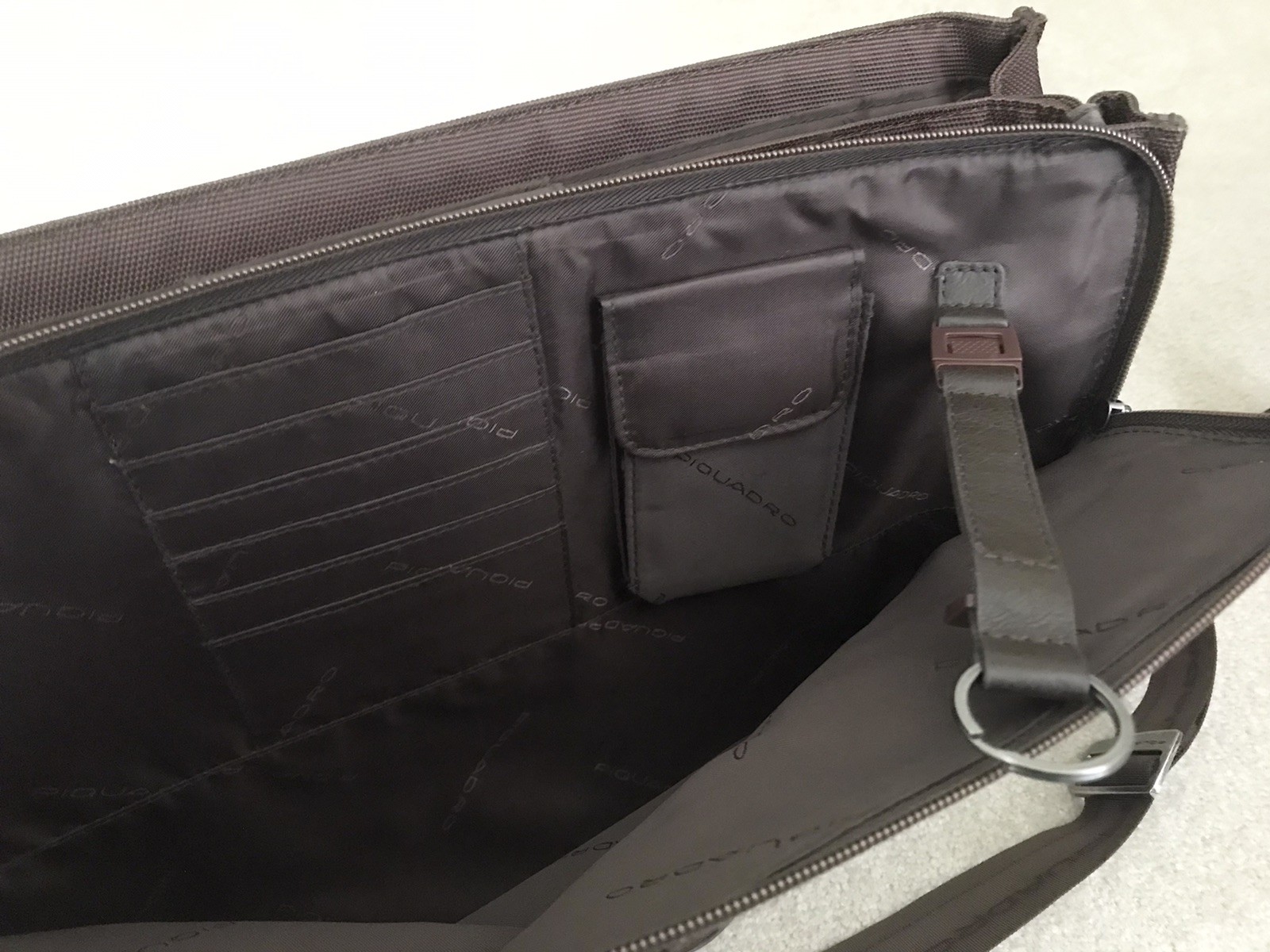 Piquadro Laptop Messenger Bag Brown Leather Fabric DZ8344 Expandable 16x12x5