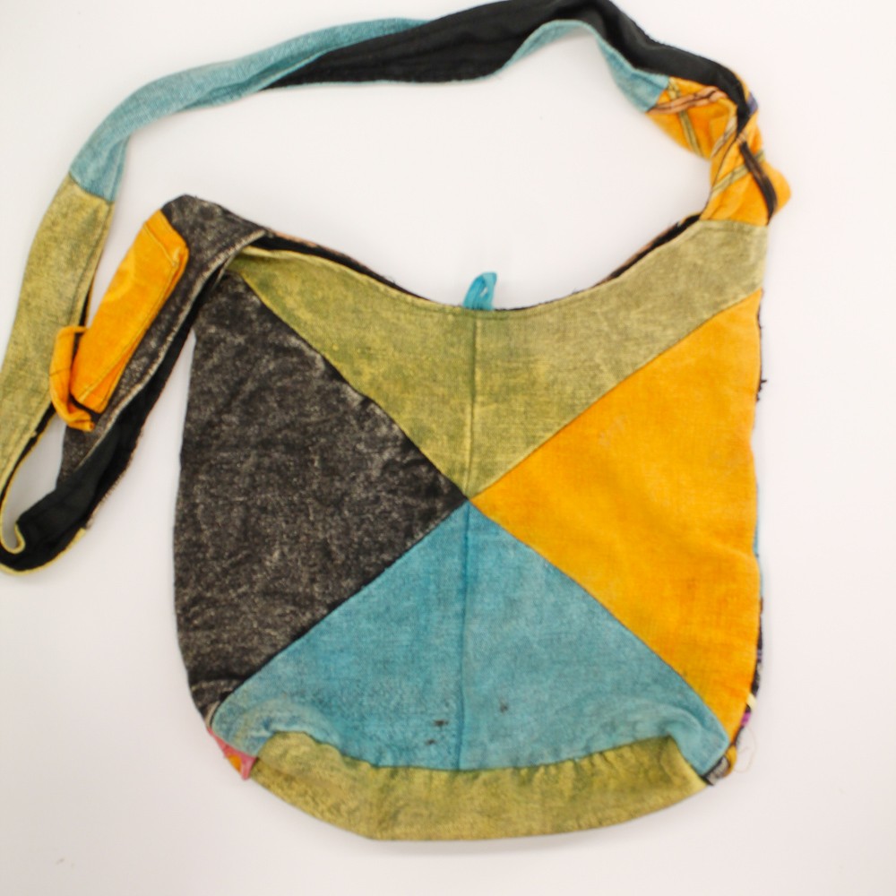 tie-dye patchwork shoulder bag zip interior pocket Himalayan handcraft cotton