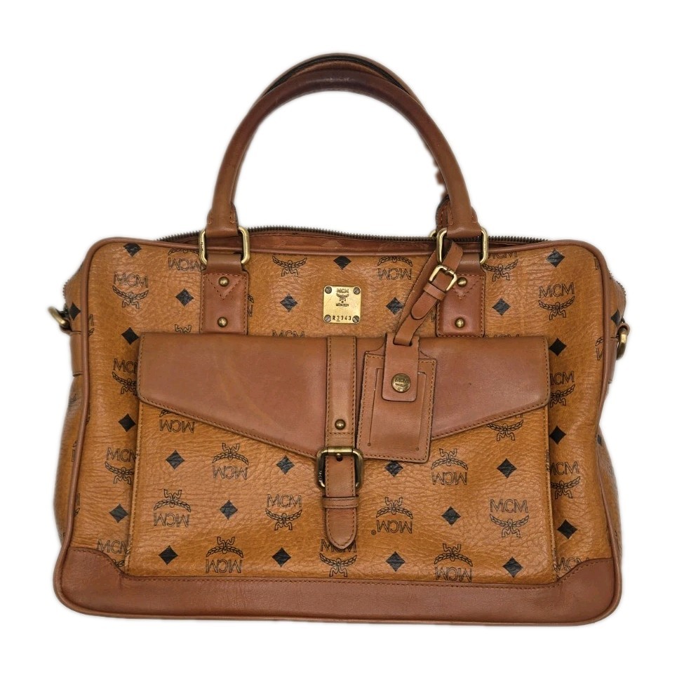 Vintage MCM Visetos Cognac Briefcase Business Bag Leather Laptop Satchel Rare