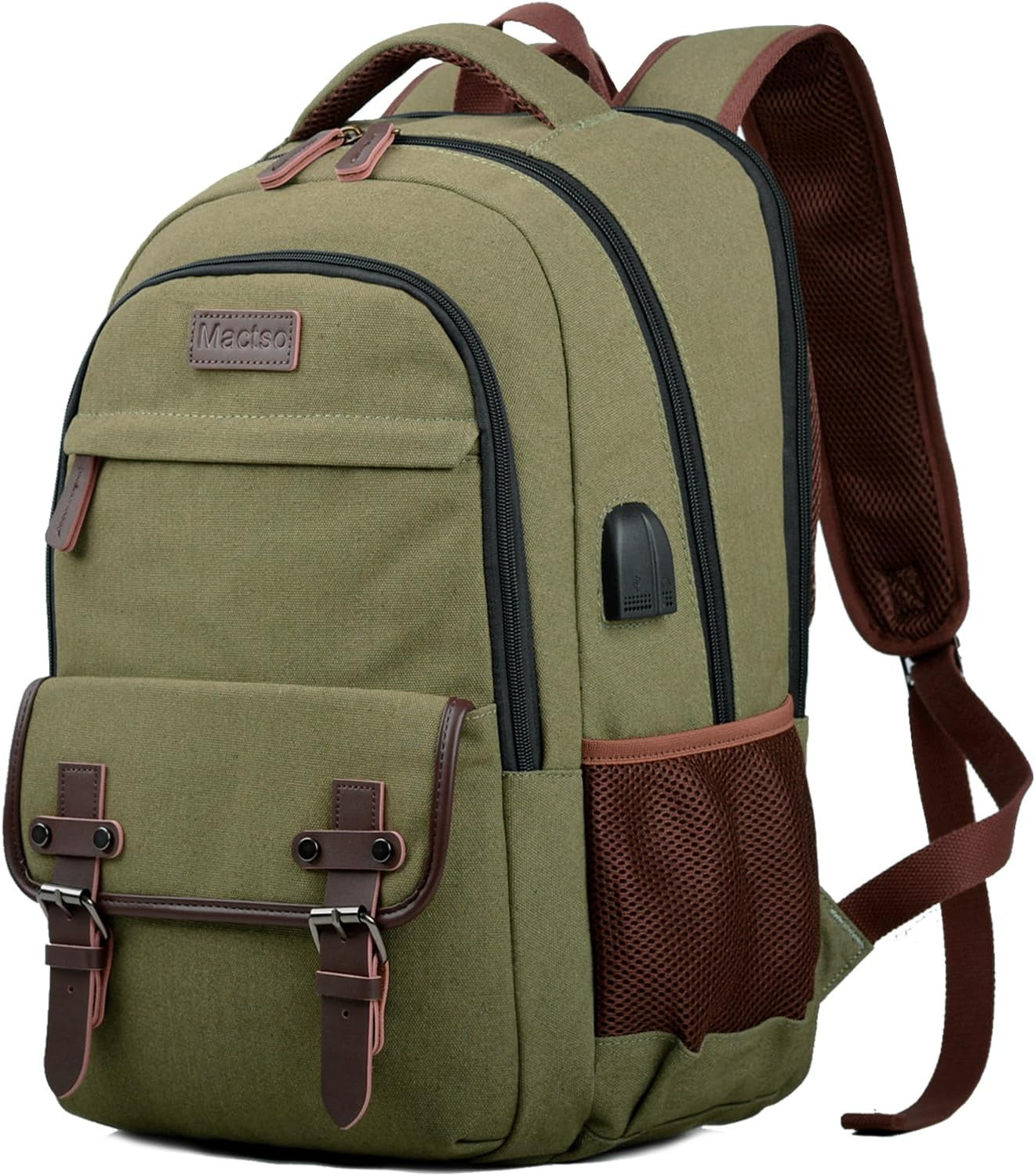Stylish Canvas Laptop Backpack with USB Port for 15.6″ Laptop – Green