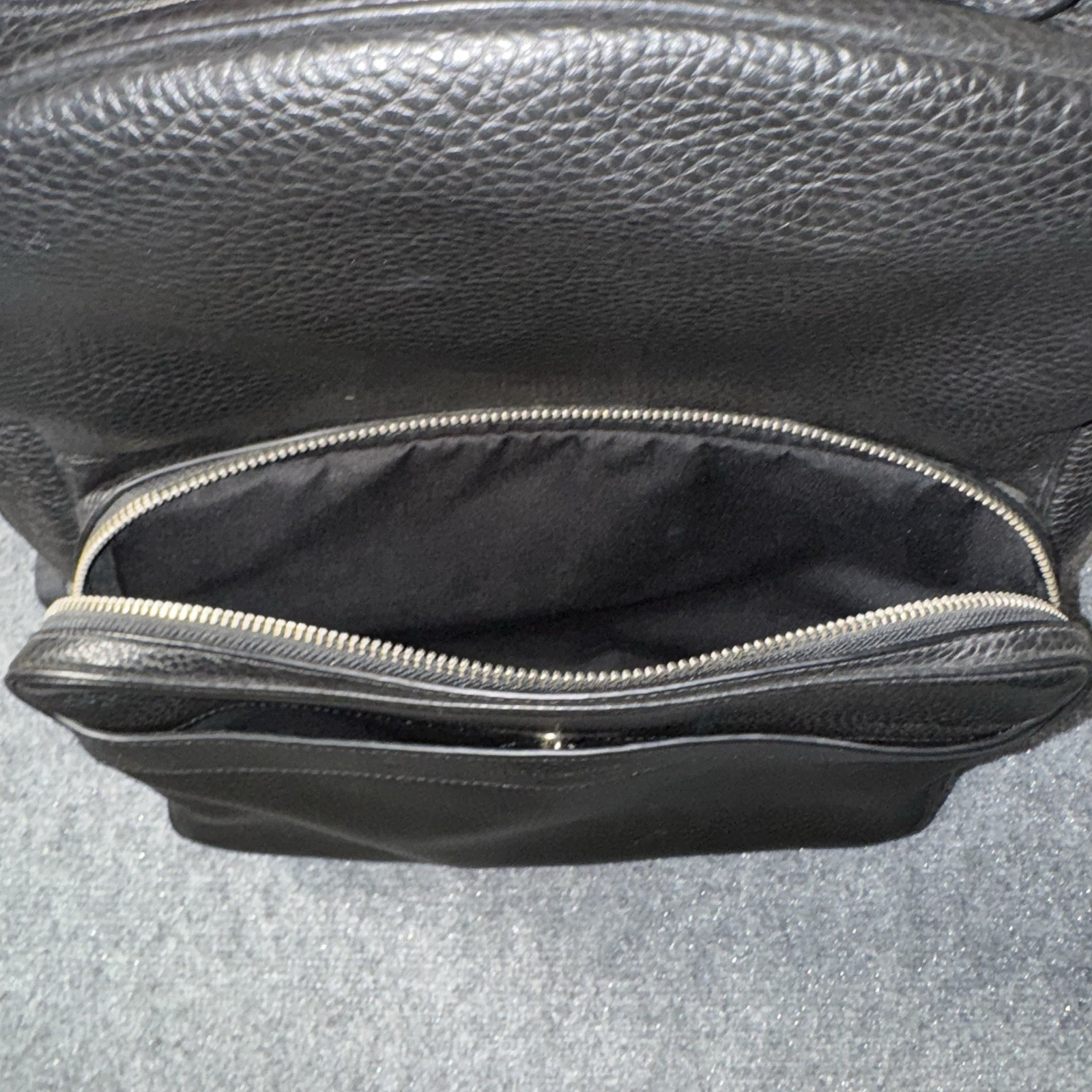 Coach Black Gotham Backpack Black Polished Pebble Leather Calf Trim Zip Pocket
