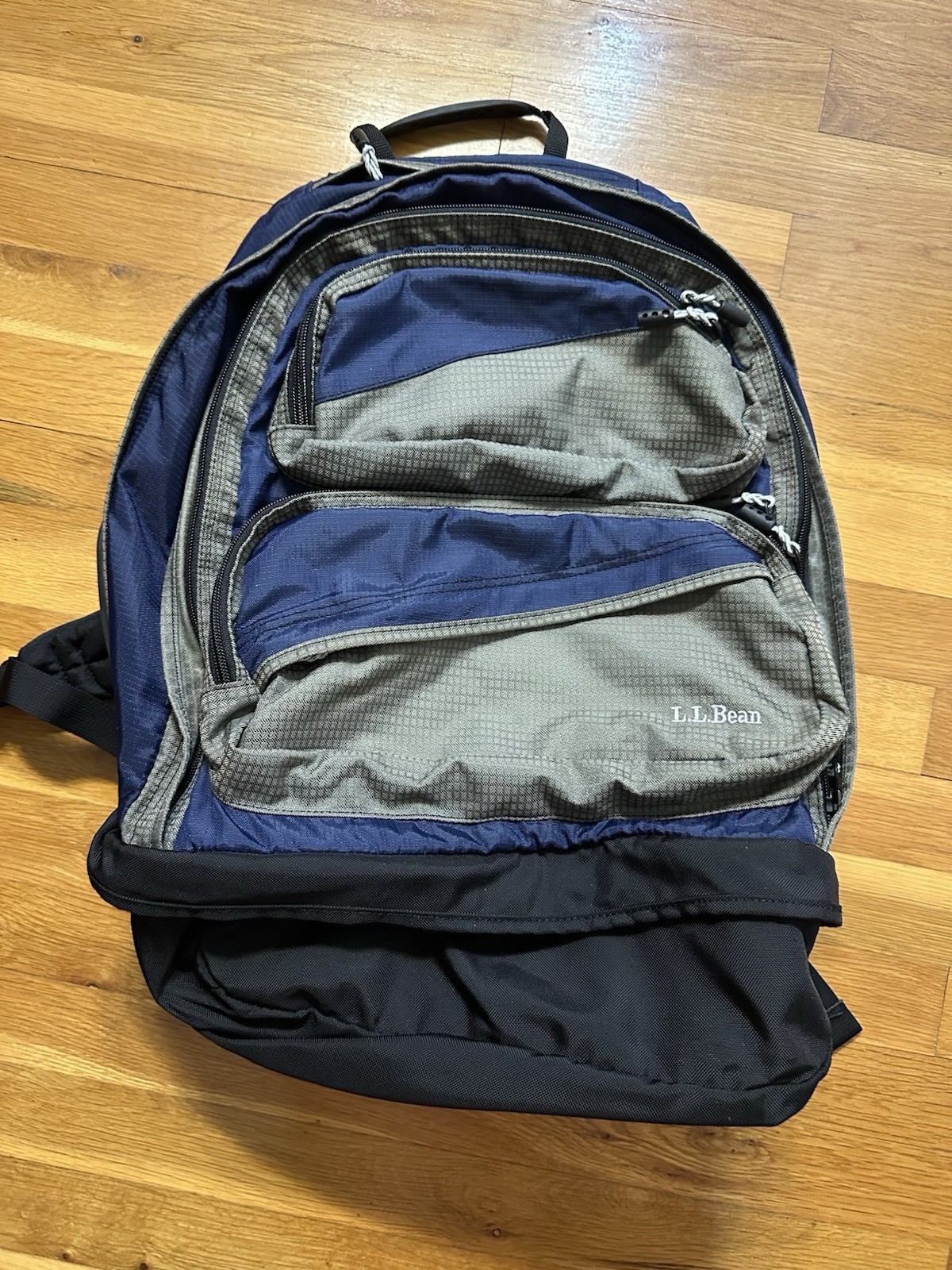 L.L. Bean Backpack Navy Gray School Travel Hiking Gym Shoe Compartment