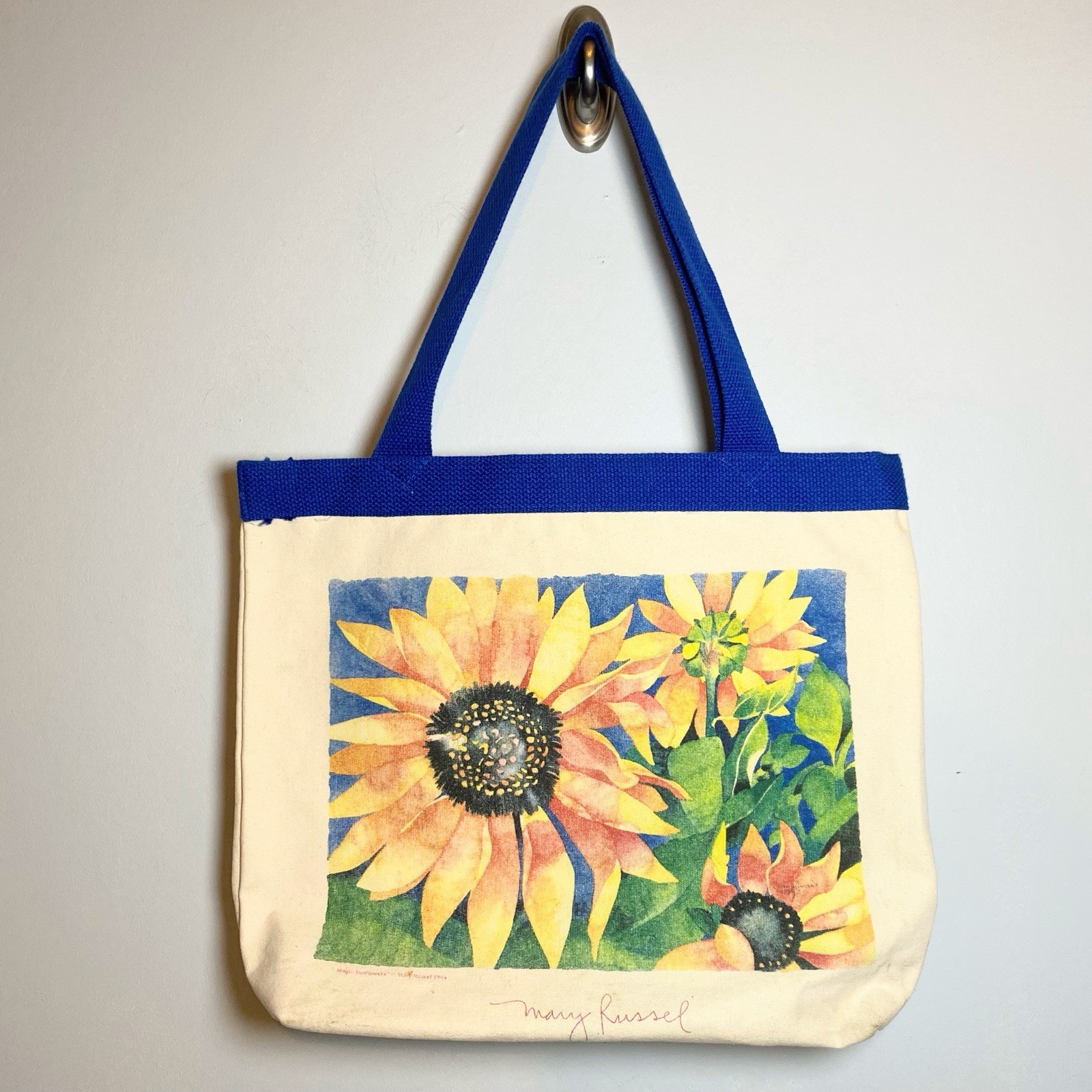 Magic Sunflowers by Mary Russel Canvas Tote Bag 14”x13.5”