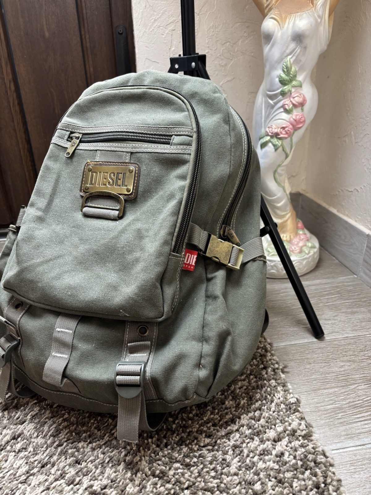 Rare Vintage 90’s Diesel Spare Parts Tactical Multi-Pocket Canvas Backpack khaki