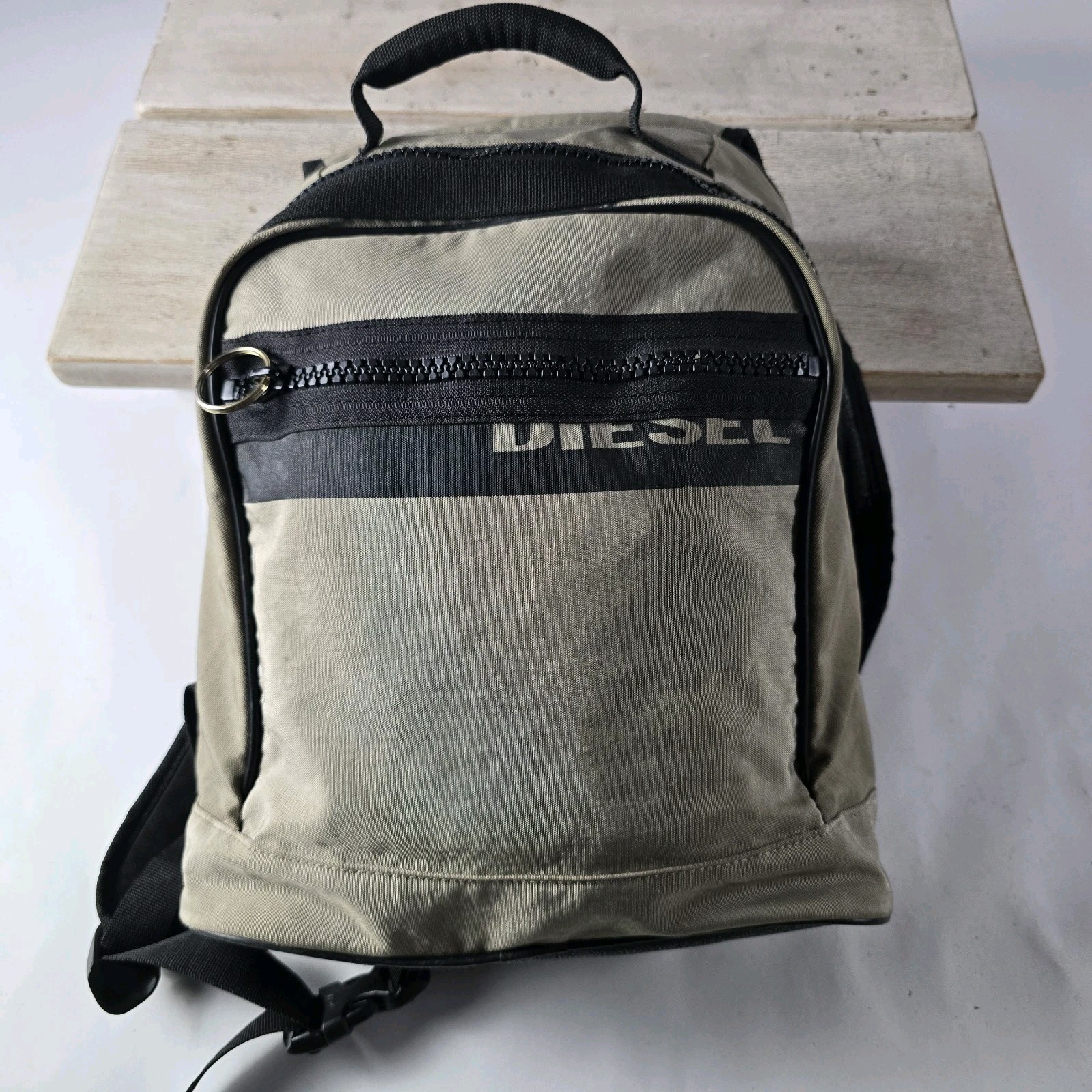 Diesel Backpack Vintage Spare Parts Beige Canvas Y2K Rare Hiking HTF Logo
