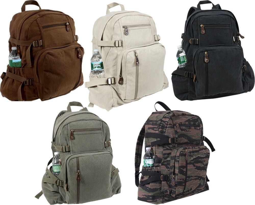 Washed Canvas Backpack School Knapsack Army Style Travel Bag Pack -Mini or Jumbo