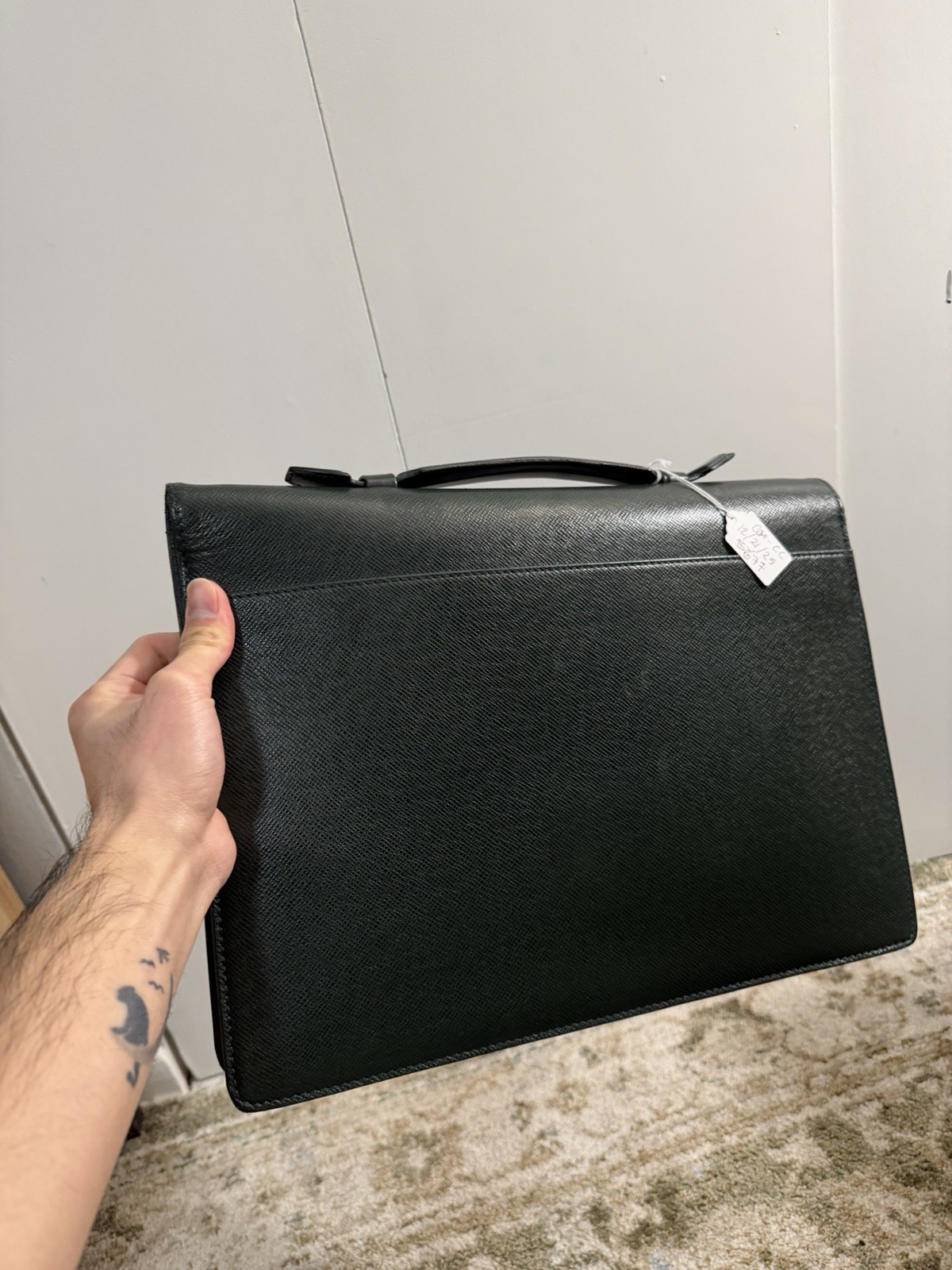 Louis Vuitton Black Briefcase Brass Hardware Push Lock Men Designer