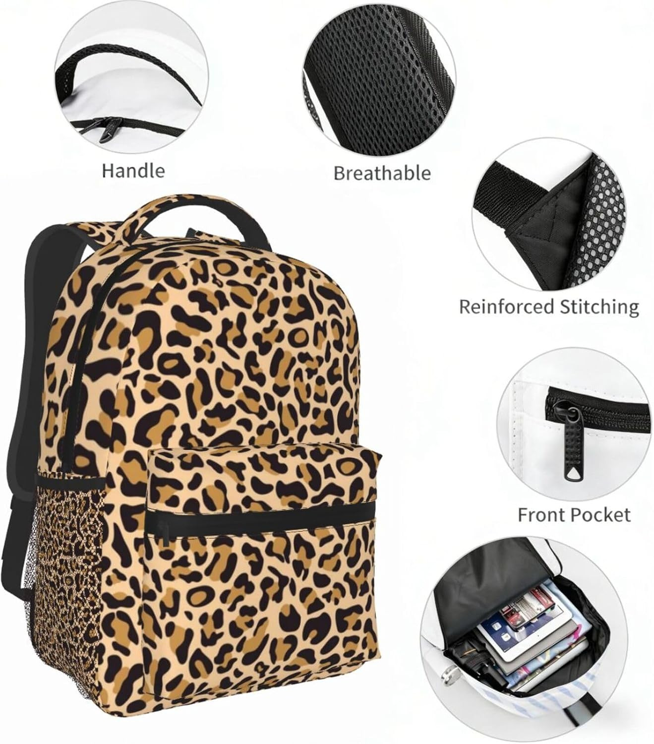 Leopard Print Pattern Laptop Backpack for Men Women, Multifunctional Lightweight