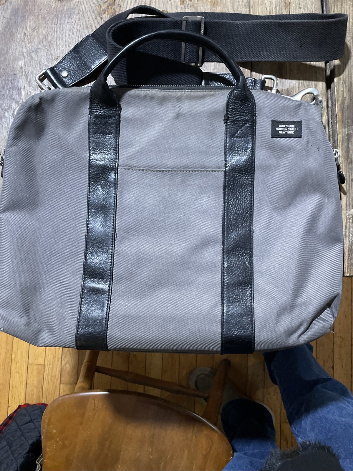 JACK SPADE Warren Street NY Black Gray Cognac Leather Laptop Messenger Bag Nice!
